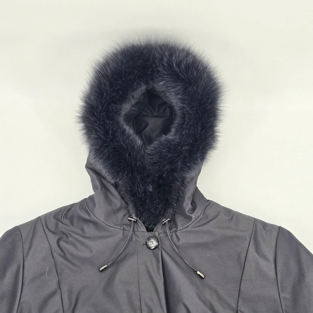 1‎ Madison Luxe Outerwear Womens 3X Fox Fur Trim Hooded Black Long Parka Coat